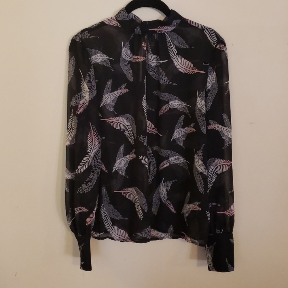 Who What Wear Sheer High Neck Flowy Top